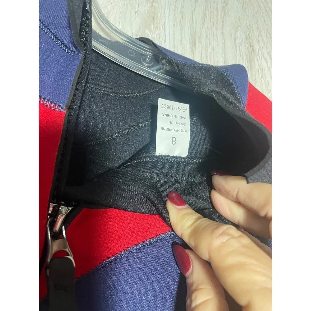 NEW!! Hevto Kids Full Body K-22 Wetsuit, Neoprene Blue/ Red Hero II Short Sleeve